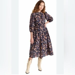 Mille Celeste Floral Navy Midi Dress